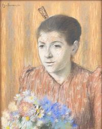 Young Woman with a Bouquet of Flowers