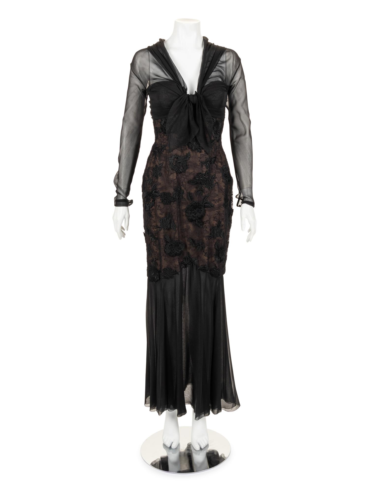 Christian Dior Haute Couture Lace and Chiffon Evening Dress, 1980s