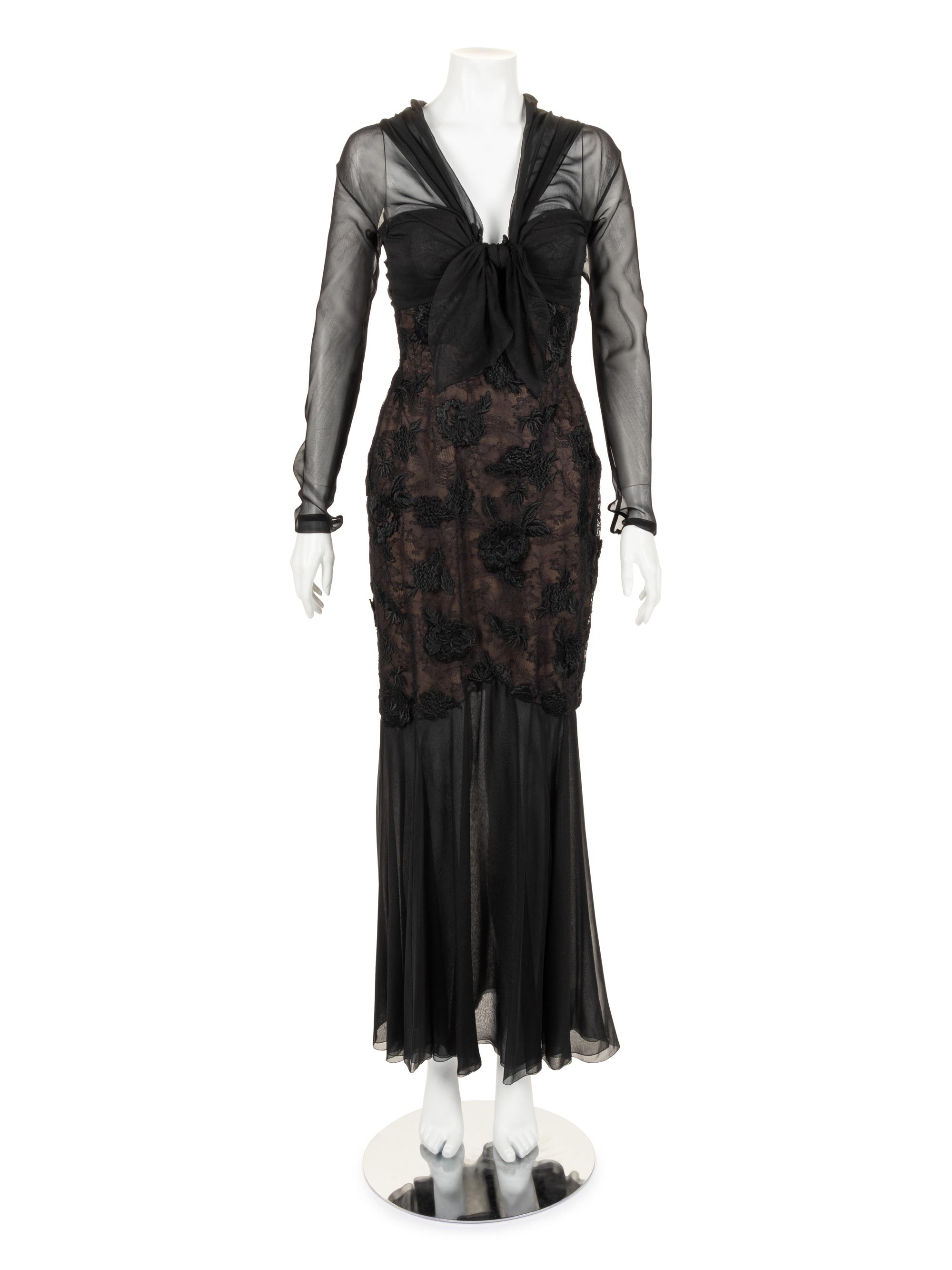 Christian Dior Haute Couture Lace and Chiffon Evening Dress, 1980s