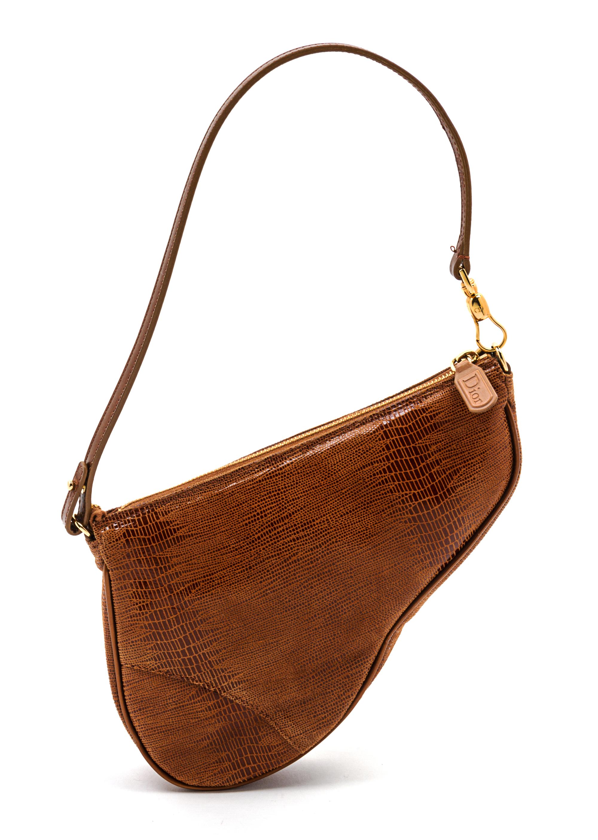 A Christian Dior Bronze Embossed Saddle Mini Bag, 8 x 6 x 1 1/2 inches.