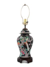 A Chinese Famille Noir Porcelain Jar Mounted as a Lamp