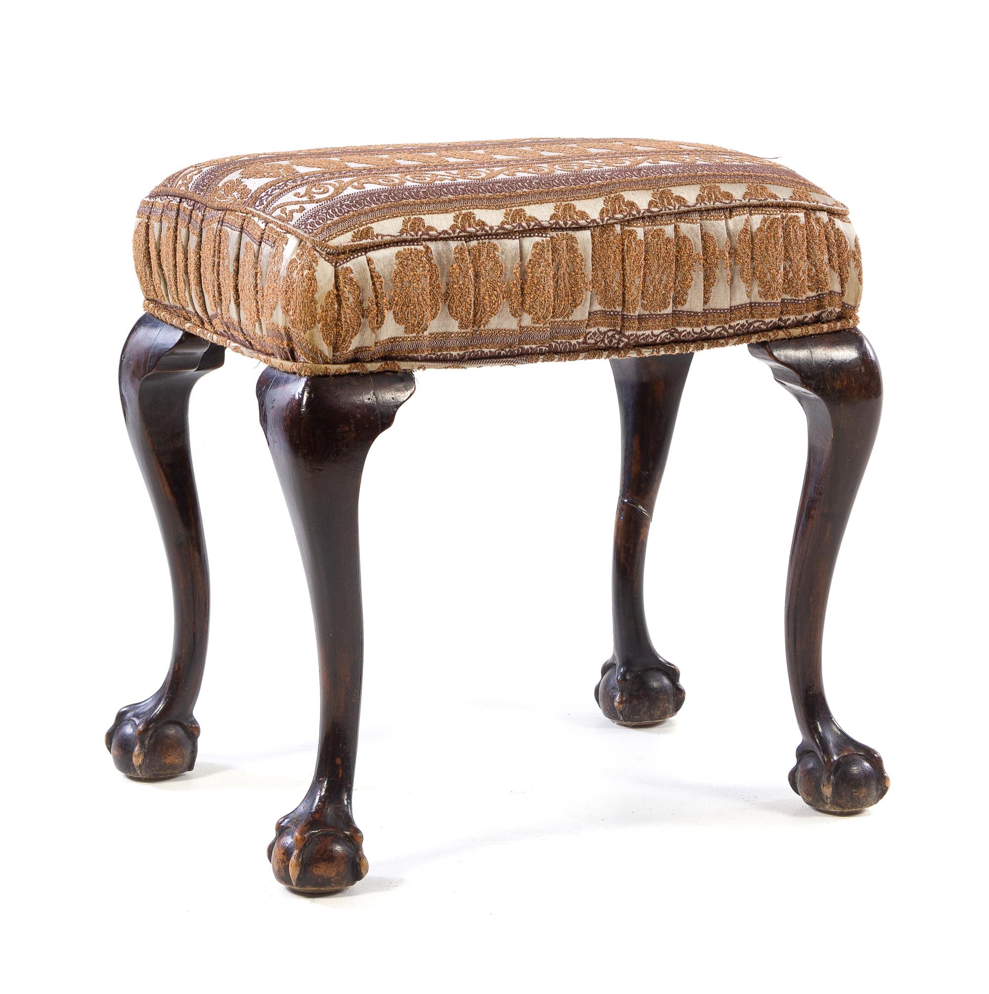 A George III Style Mahogany Stool Height 19 1/2 x width 19 1/4 x depth 14 1/2 inches. — LATE 19TH/EARLY 20TH CENTURY