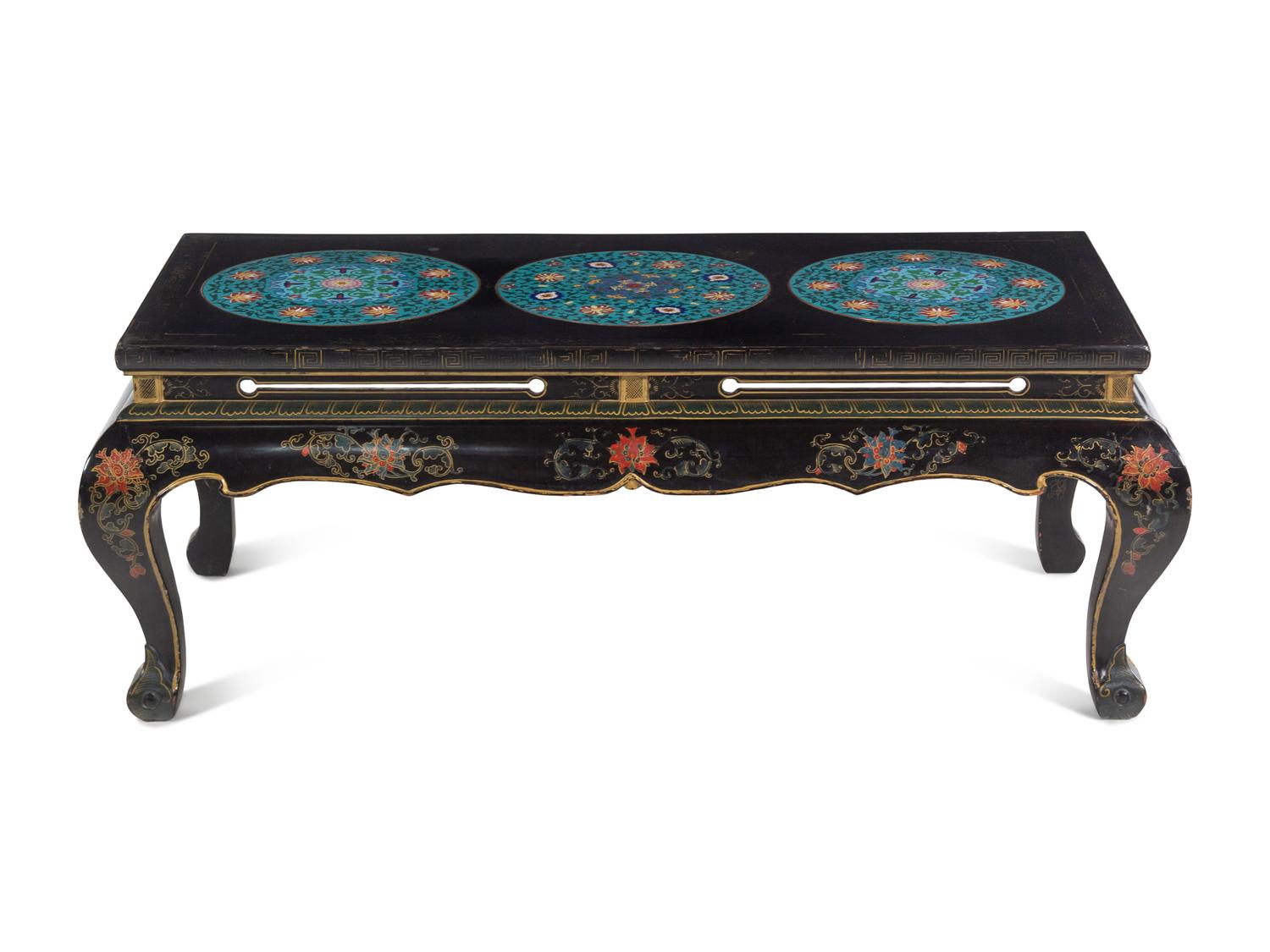 A Chinese Cloisonné-Inset Black Lacquer Low Table