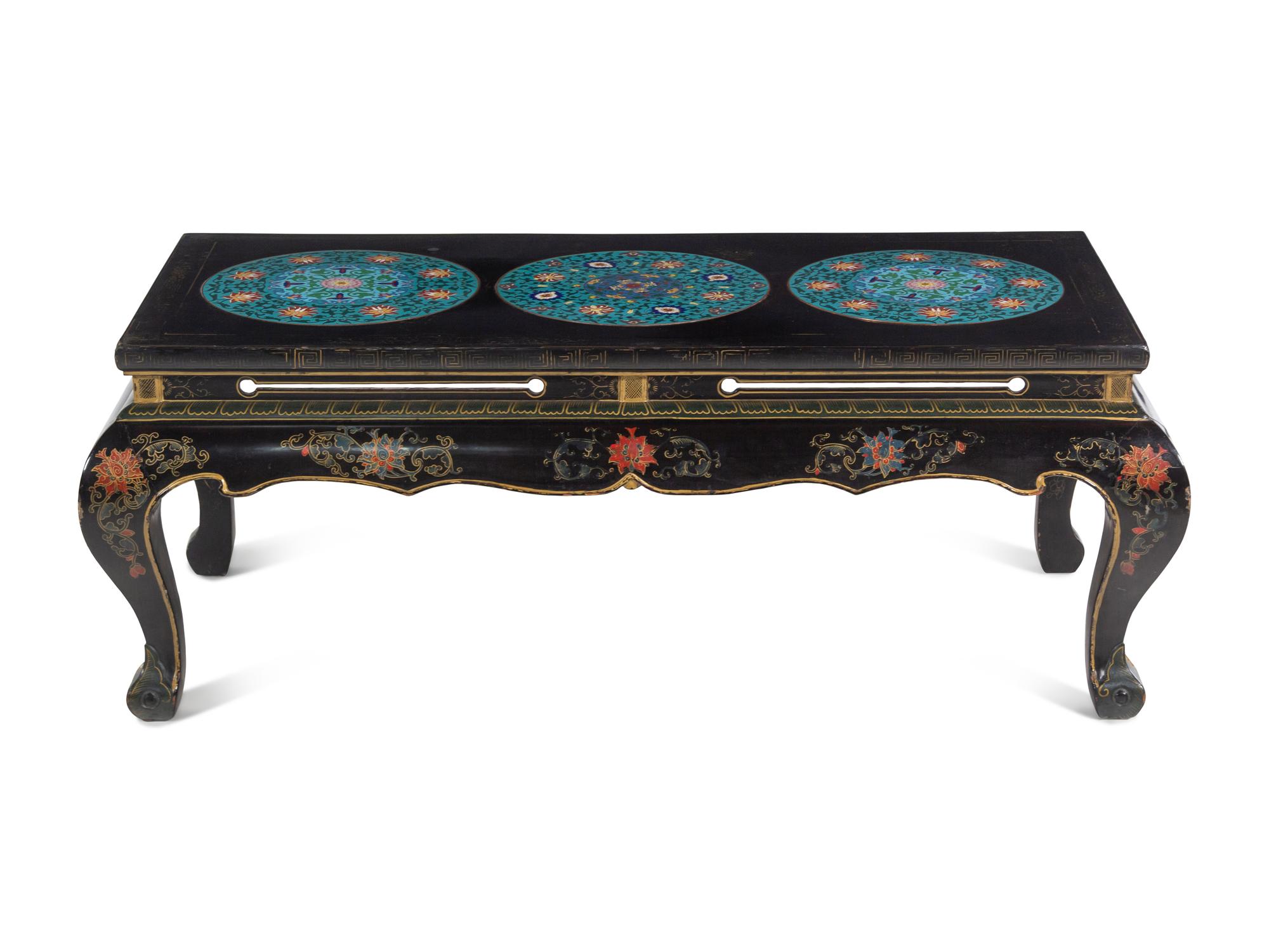 A Chinese Cloisonné-Inset Black Lacquer Low Table