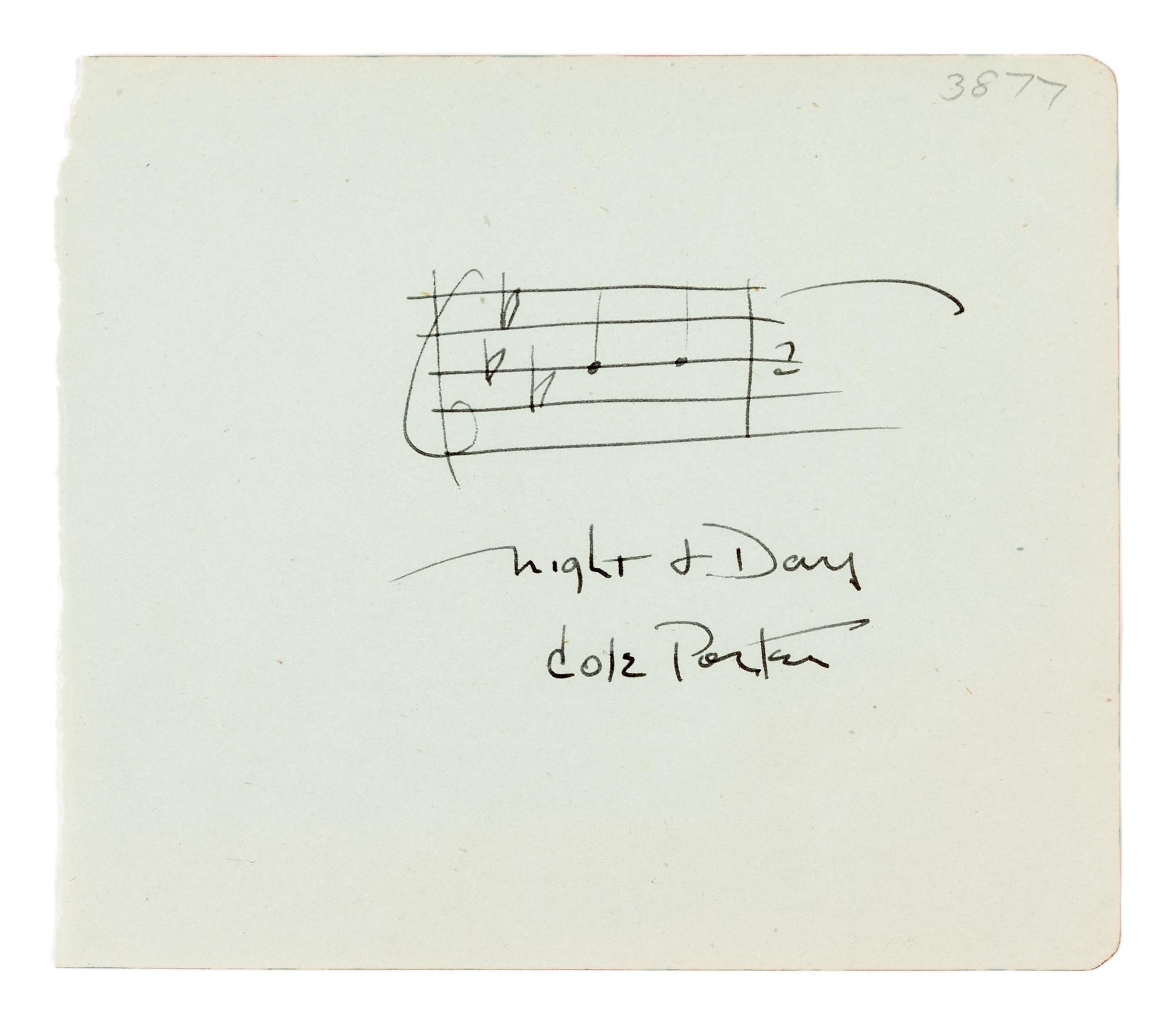 PORTER, Cole (1893-1964). Autograph music quotation from the opening of Night and Day, captioned and signed ("Night & Day / Cole Porter