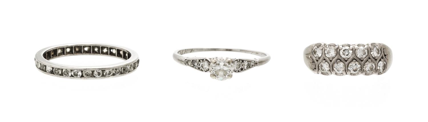 A Collection of Platinum, White Gold and Diamond Rings, 6.60 dwts.
