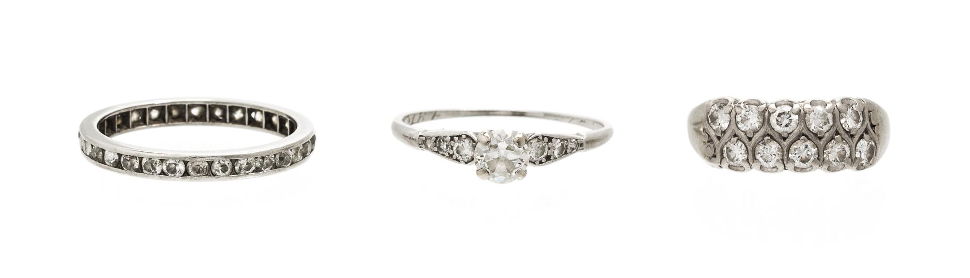 A Collection of Platinum, White Gold and Diamond Rings, 6.60 dwts.