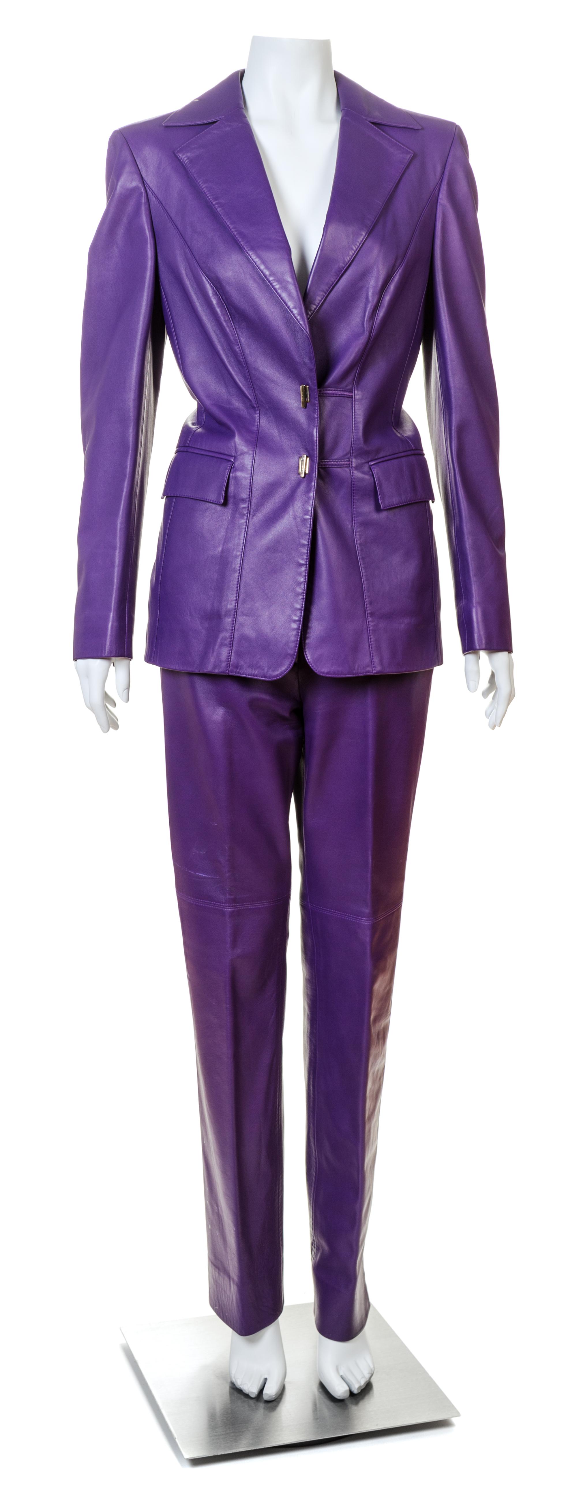 An Escada Purple Leather Pant Suit, Both size 38.