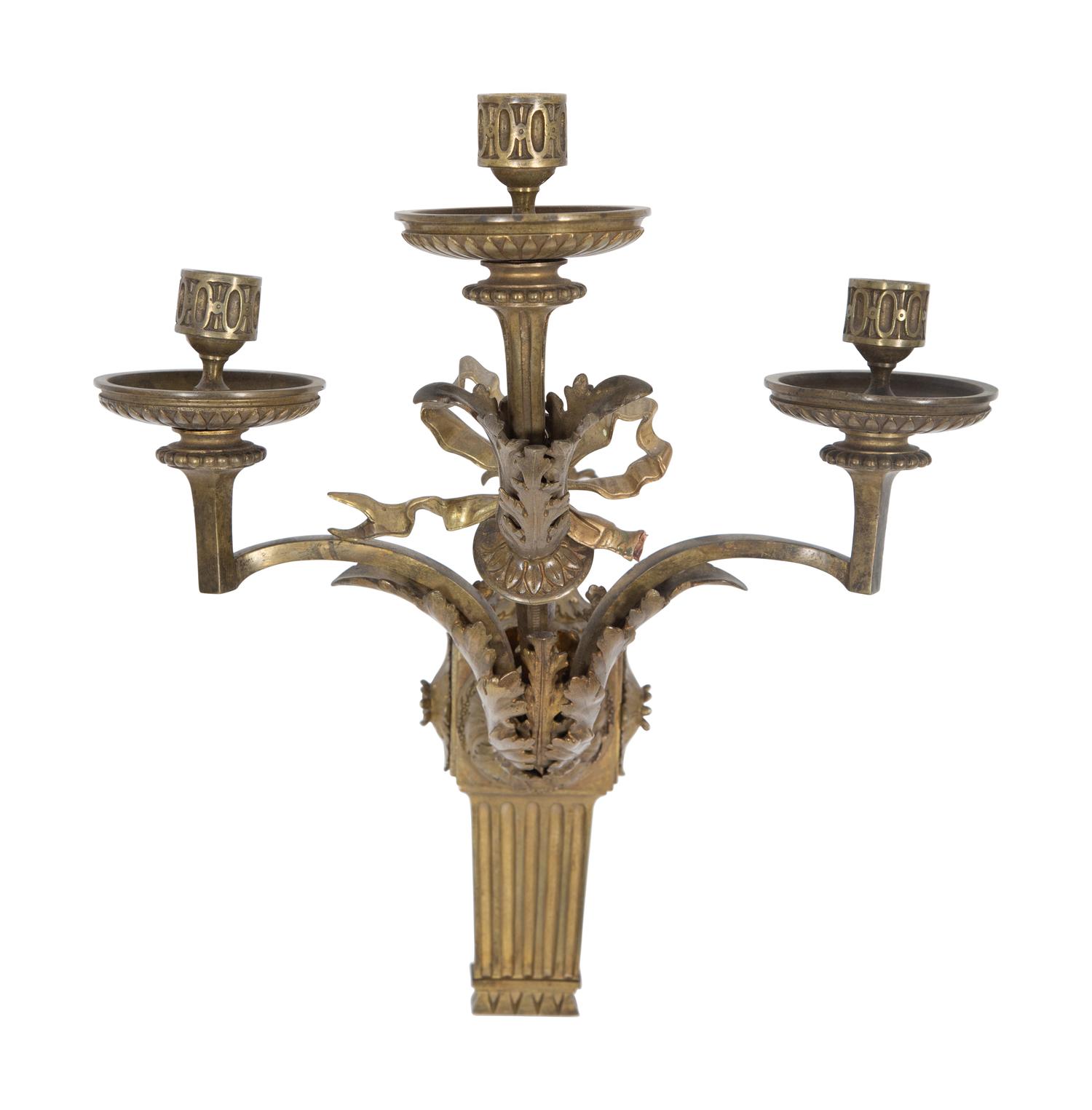 A Pair of Empire Style Gilt Bronze Three-Light Sconces