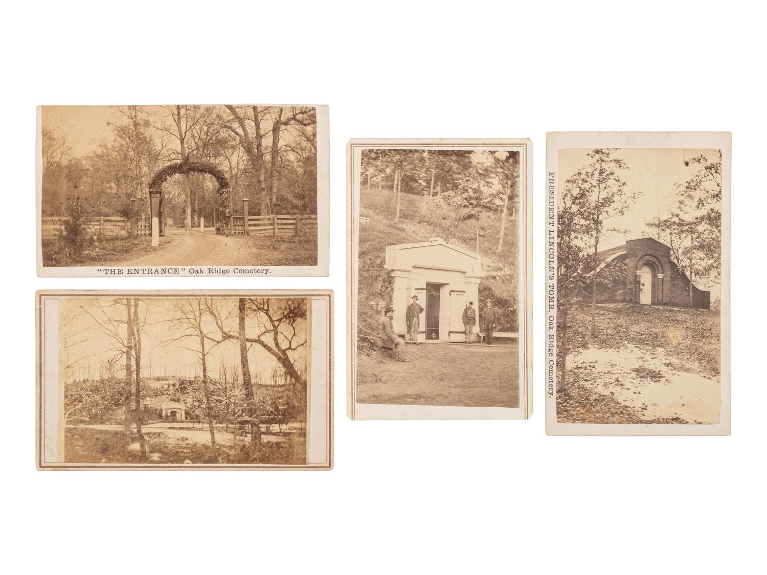 [LINCOLN, Abraham (1809-1865)]. 8 CDVs of Oak Ridge Cemetery in Springfield, IL, ft. Lincoln's tomb and receiving vault.