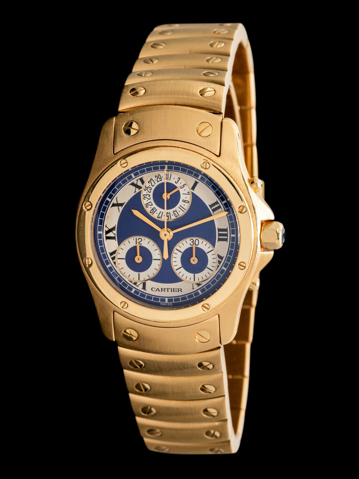CARTIER, 18K YELLOW GOLD 'SANTOS RONDE' CHRONOFLEX CHRONOGRAPH WATCH