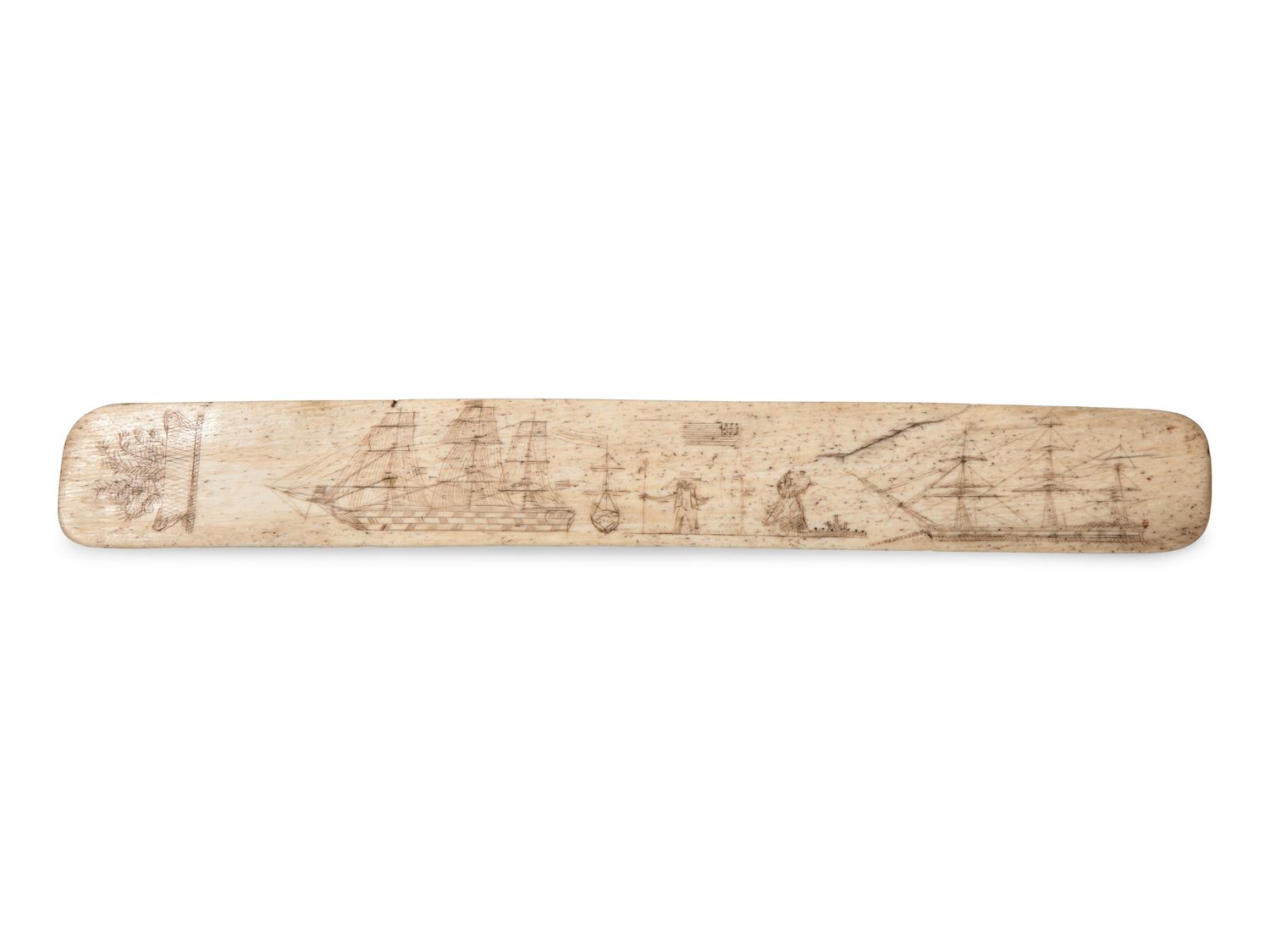 A Scrimshaw Whale Bone Busk, 19th Century