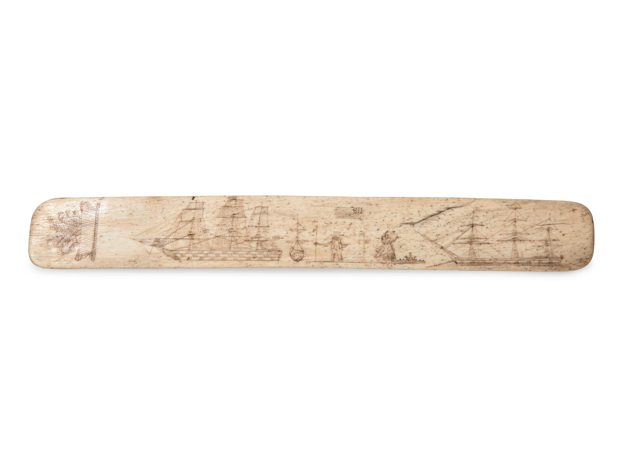 A Scrimshaw Whale Bone Busk, 19th Century