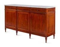 A Louis Philippe Brass Inlaid Mahogany Marble-Top Serving Cabinet