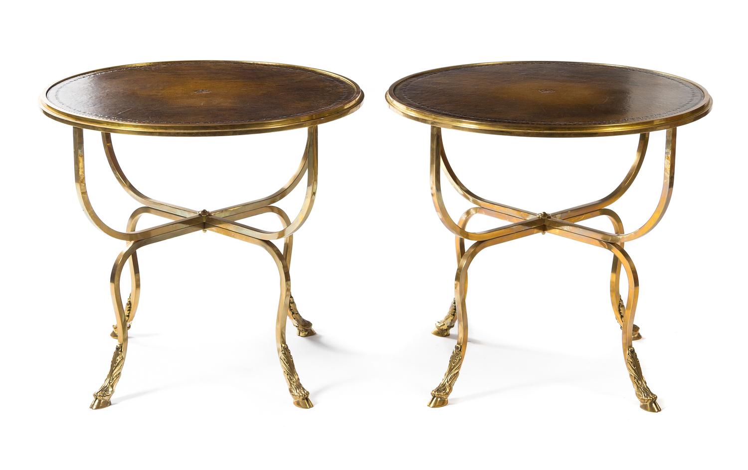 A Pair of Neoclassical Style Brass End Tables Height 23 1/2 x diameter 25 1/2 inches. — 20TH CENTURY