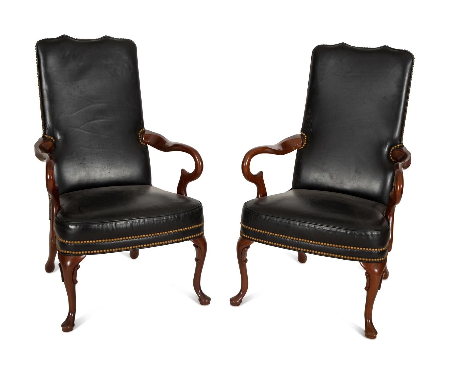 A Pair of George II Style Mahogany Open Armchairs — 20th Century
