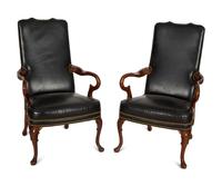 A Pair of George II Style Mahogany Open Armchairs — 20th Century