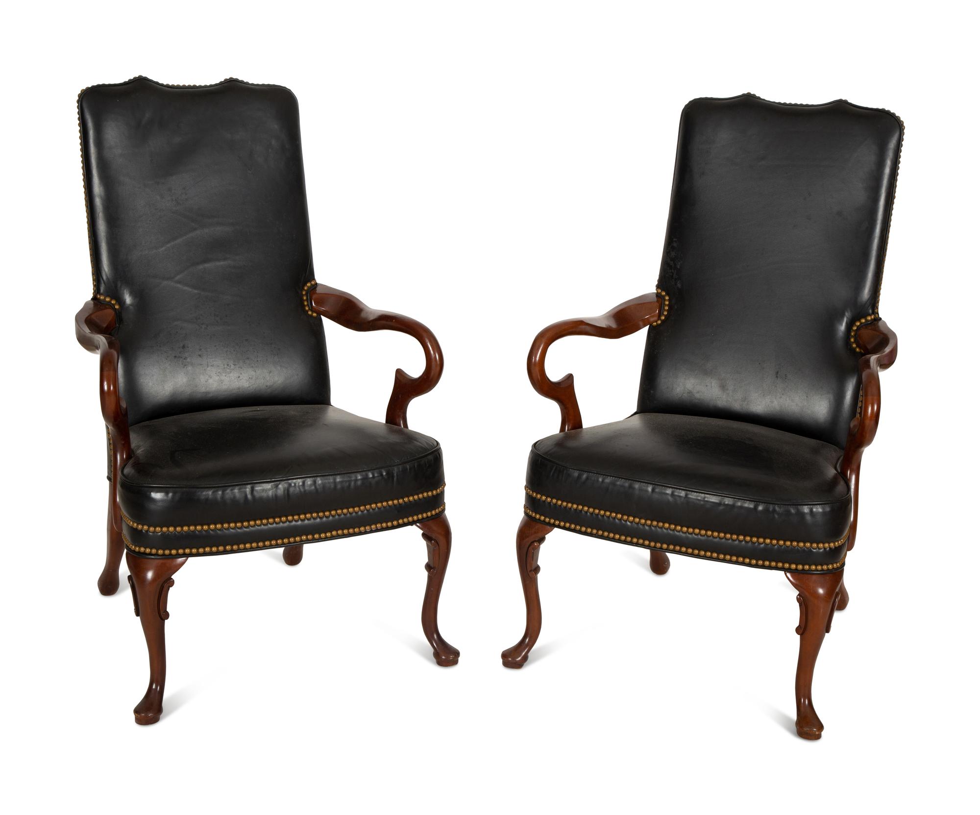A Pair of George II Style Mahogany Open Armchairs — 20th Century