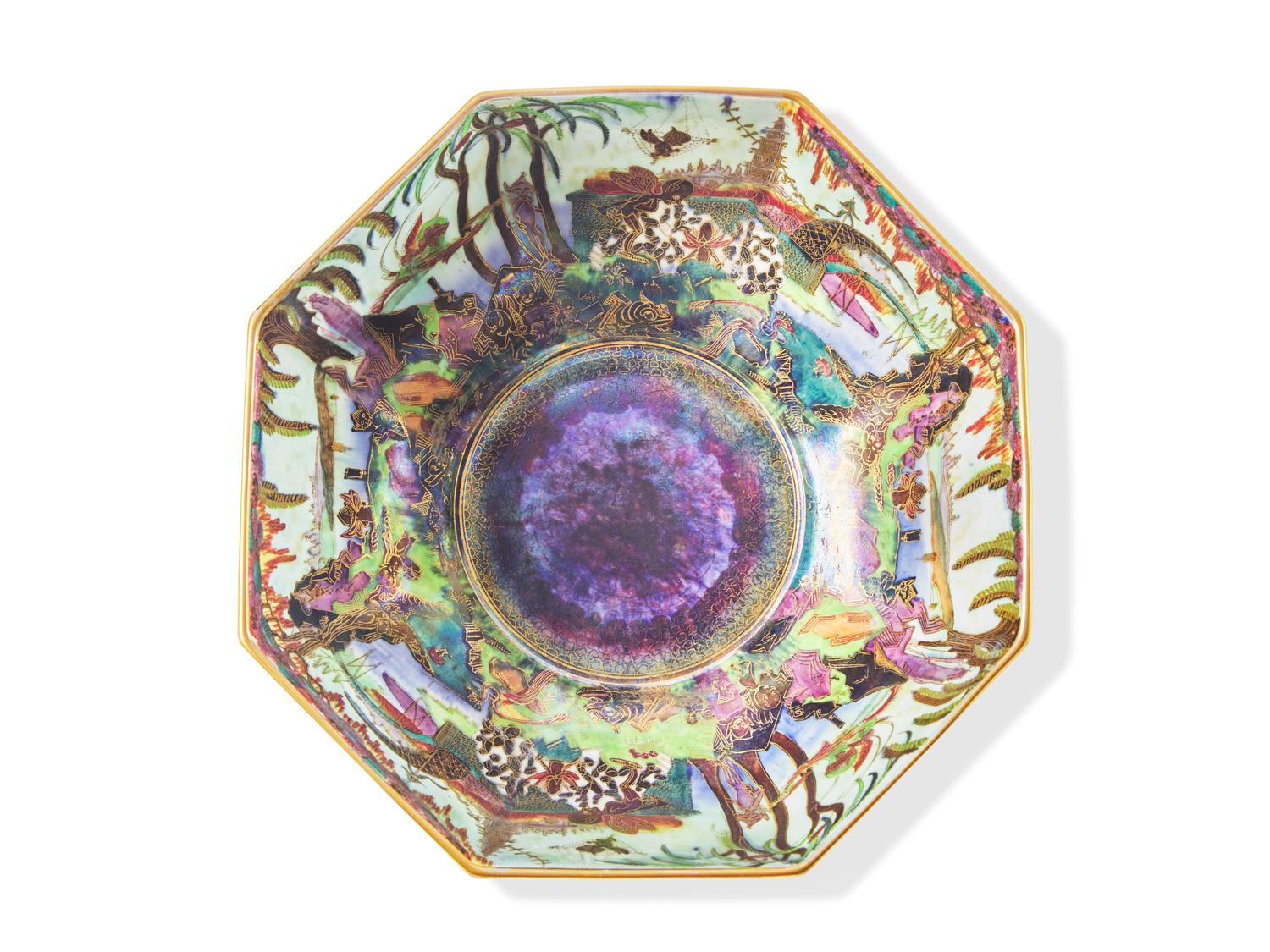 A Wedgwood Fairyland Lustreware 'Castle on a Road' Octagonal Bowl