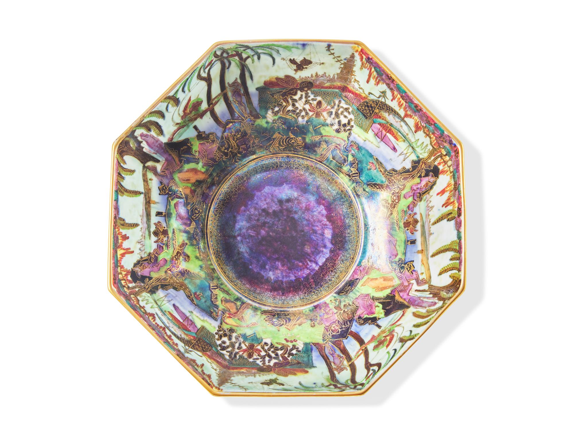 A Wedgwood Fairyland Lustreware 'Castle on a Road' Octagonal Bowl
