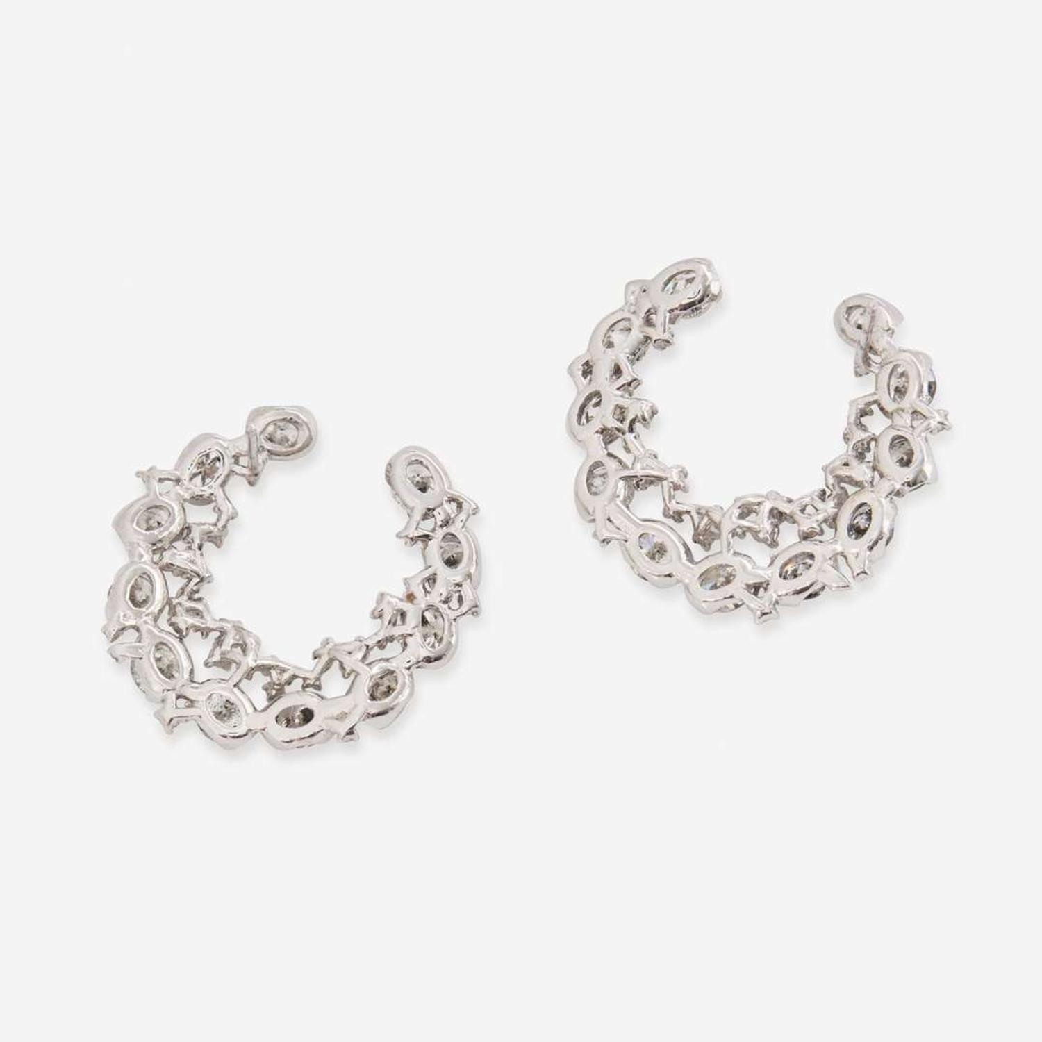 A Pair of 18K White Gold and Diamond Earrings