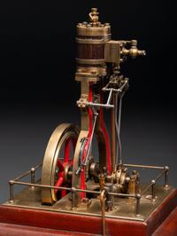 A Brass and Wood Vertical Steam Engine Model