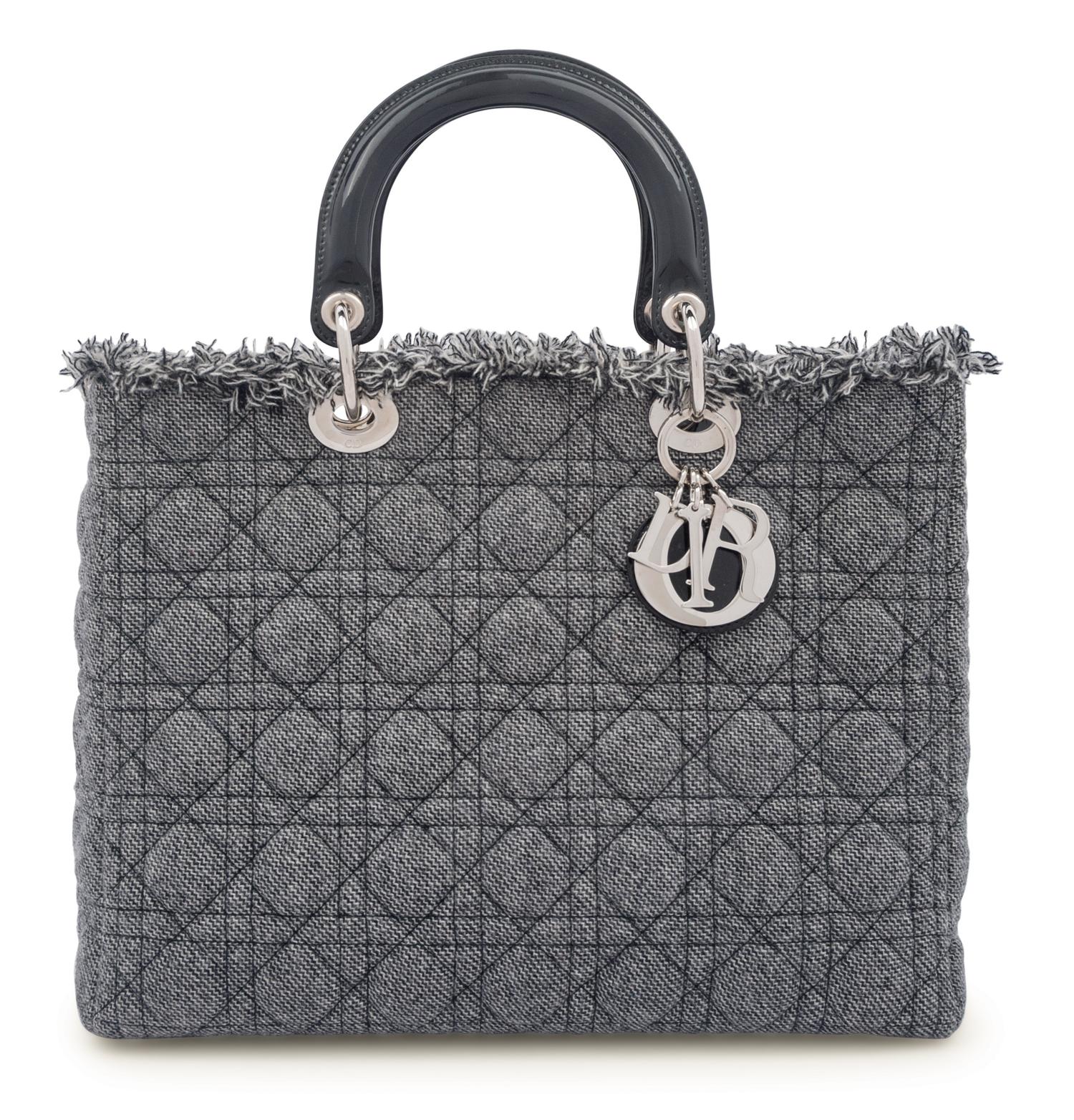 Christian Dior Gray Wool Cannage Medium Lady Dior Bag, 2011
