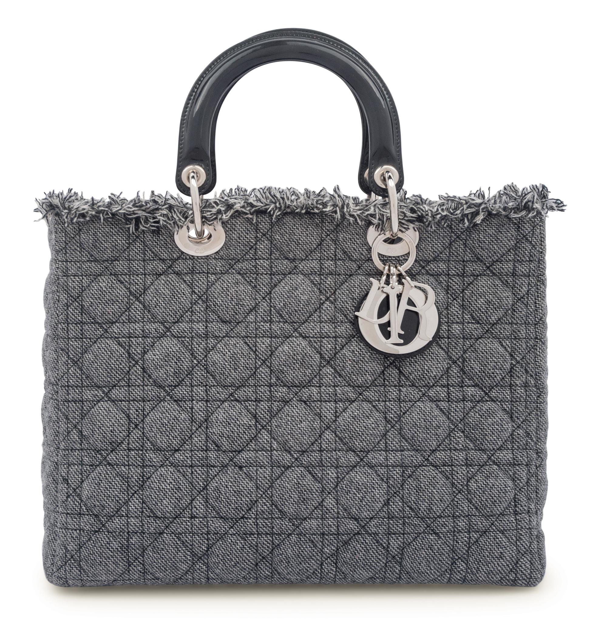 Christian Dior Gray Wool Cannage Medium Lady Dior Bag, 2011