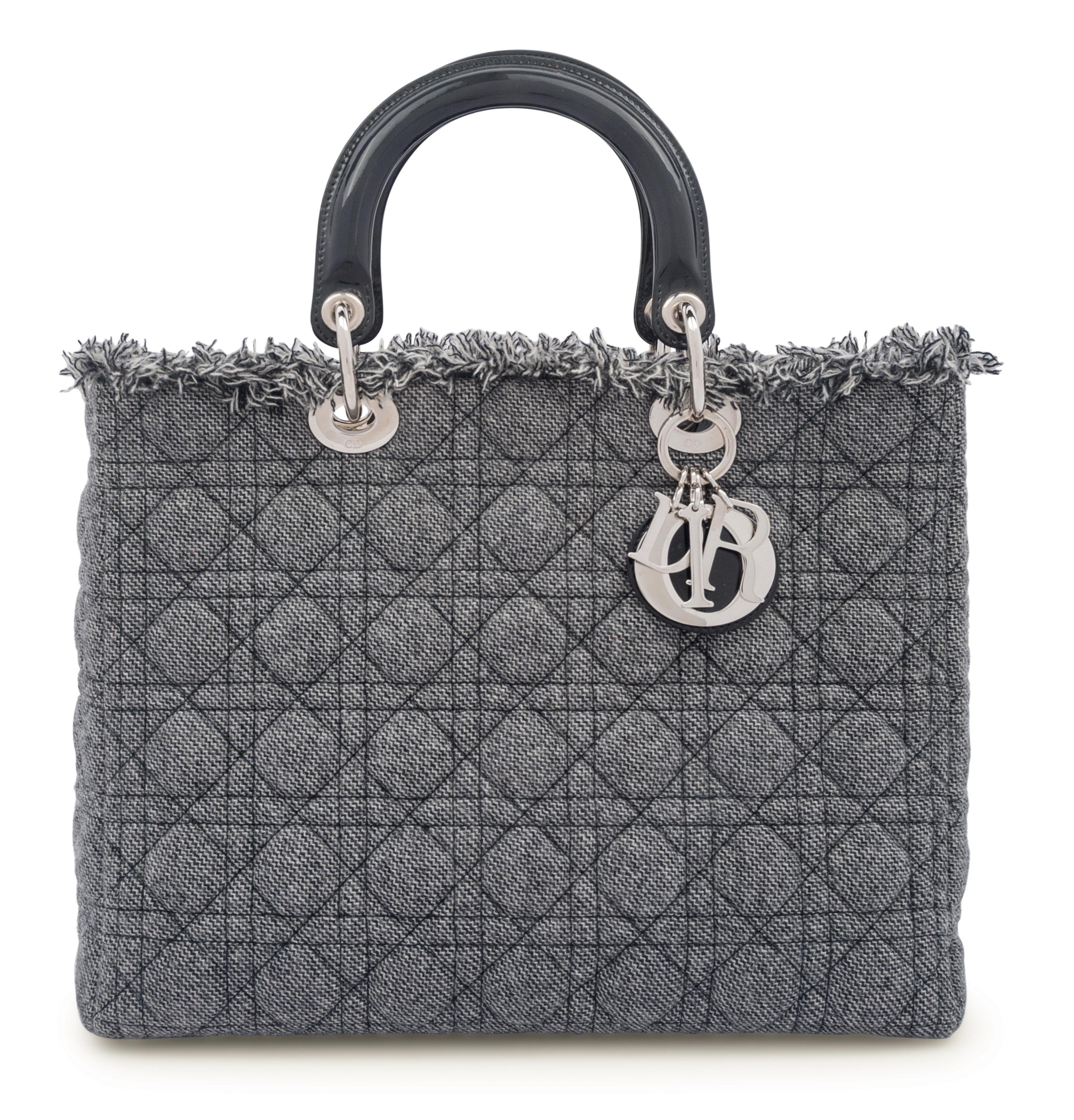 Christian Dior Gray Wool Cannage Medium Lady Dior Bag, 2011