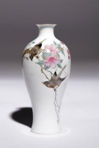 Five Famille Rose Eggshell Porcelain 'Birds' Vases