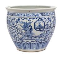 A Chinese Blue and White Porcelain 'Fishbowl' Jardiniere