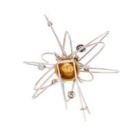 MODERNIST, BICOLOR GOLD, DIAMOND AND EMERALD SOLAR SYSTEM BROOCH