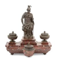 A French Bronze and Marble Figural Inkwell