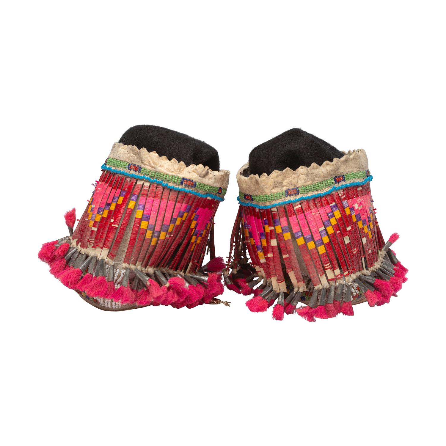 Sioux Quilled and Beaded Hide Moccasins