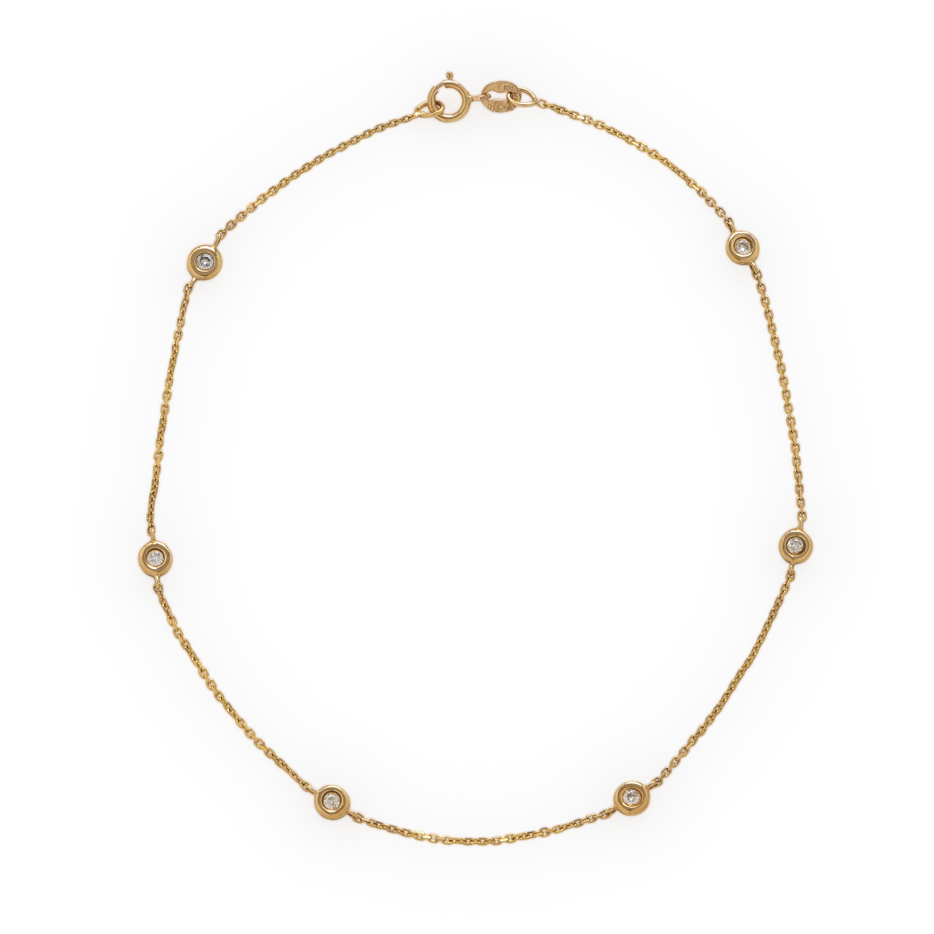 Diamond and Yellow Gold Station Anklet