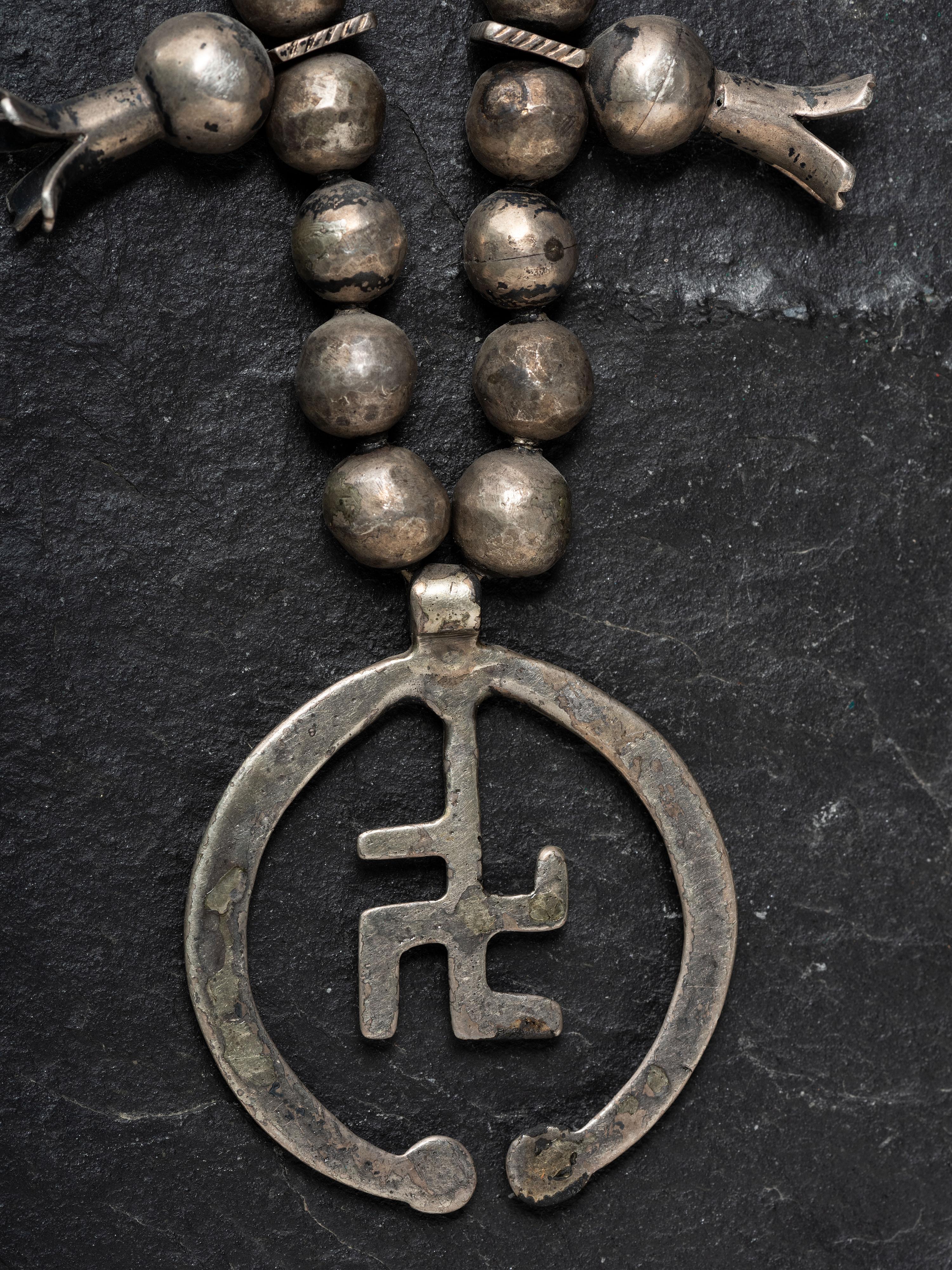 Navajo Whirling Log Squash Blossom Necklace