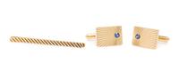 A Collection of 14 Karat Yellow Gold and Sapphire Cufflinks and Tie Bar, Tiffany & Co., 11.00 dwts.
