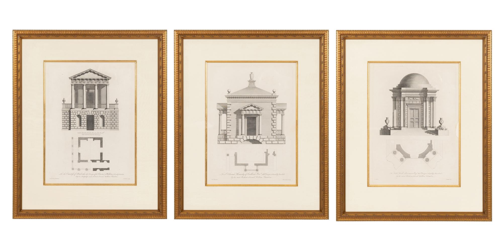 A Set of Three William Chambers (1722-1796) Architectural Study Chromolithographs