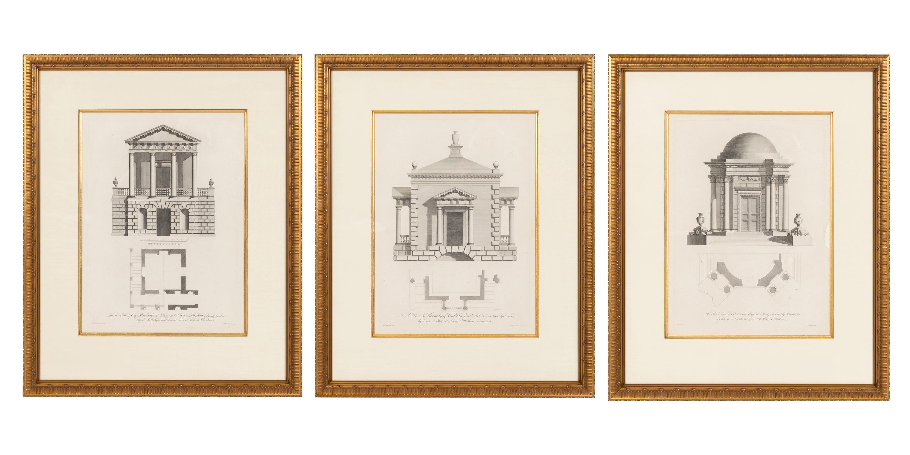 A Set of Three William Chambers (1722-1796) Architectural Study Chromolithographs