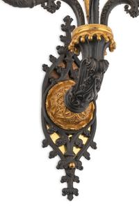 A Pair of Charles X Gilt and Patinated Bronze Four-Light Sconces