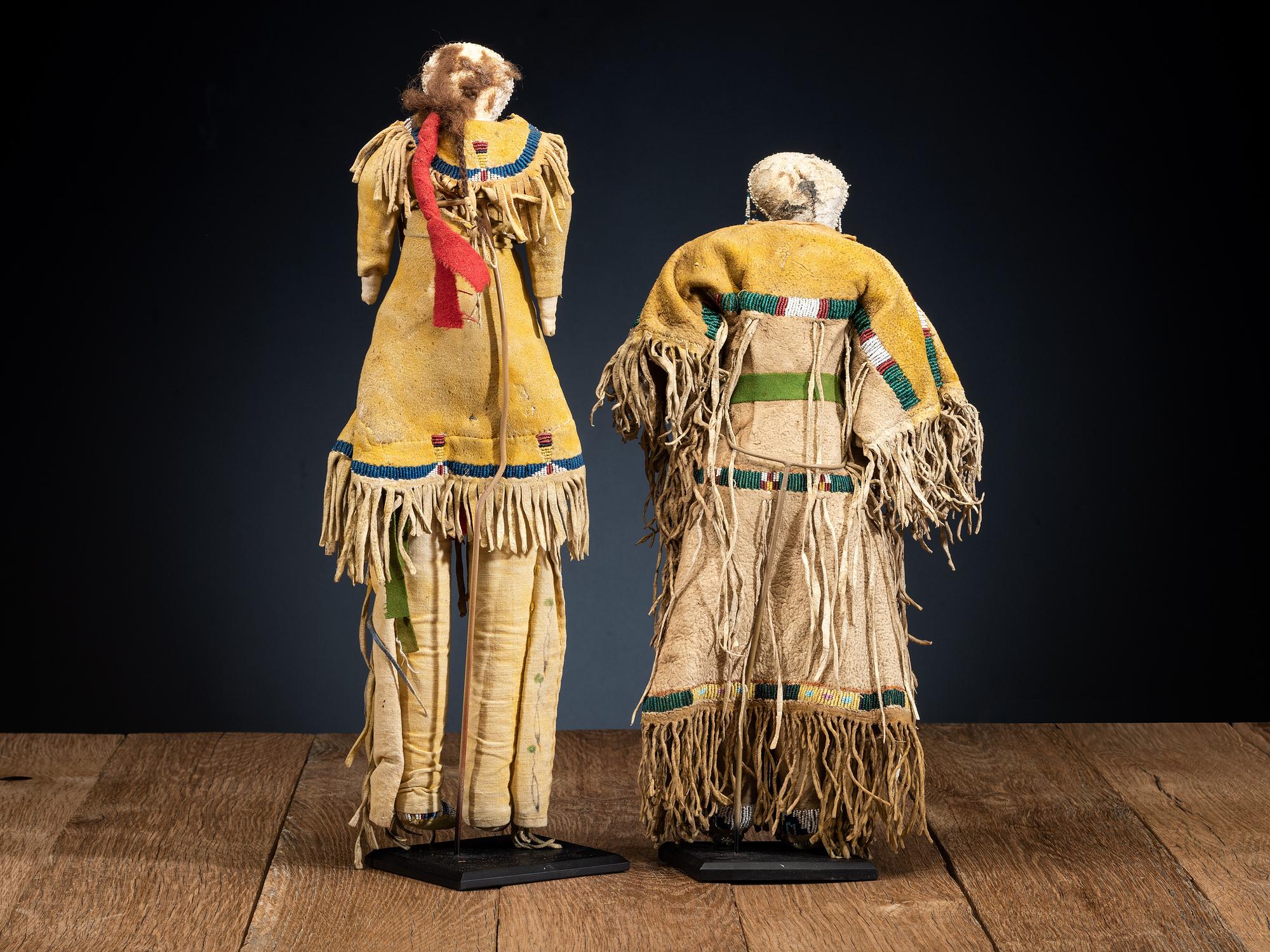 Cheyenne Beaded Hide Dolls, Pair