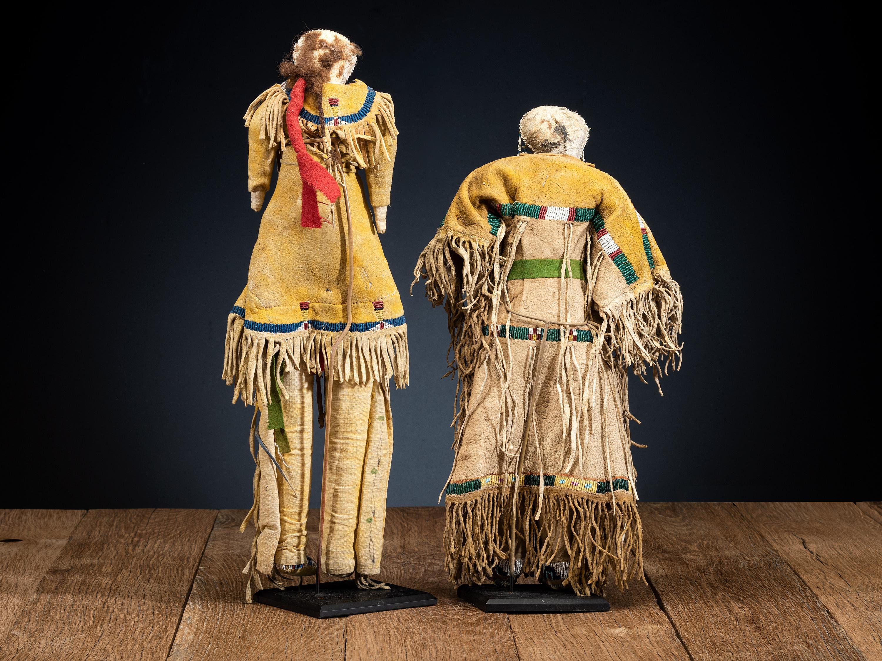 Cheyenne Beaded Hide Dolls, Pair