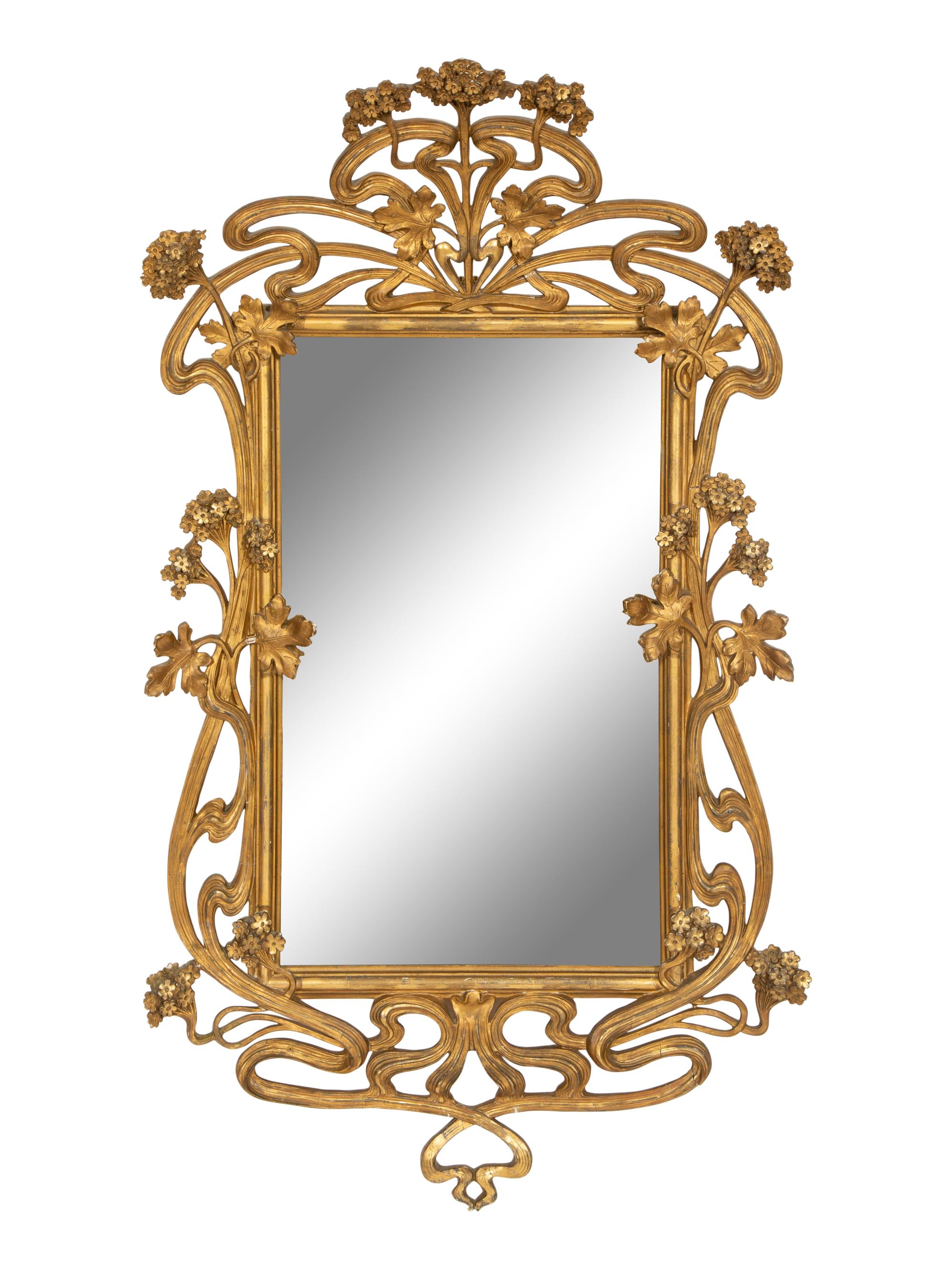 A Continental Art Nouveau Giltwood Mirror