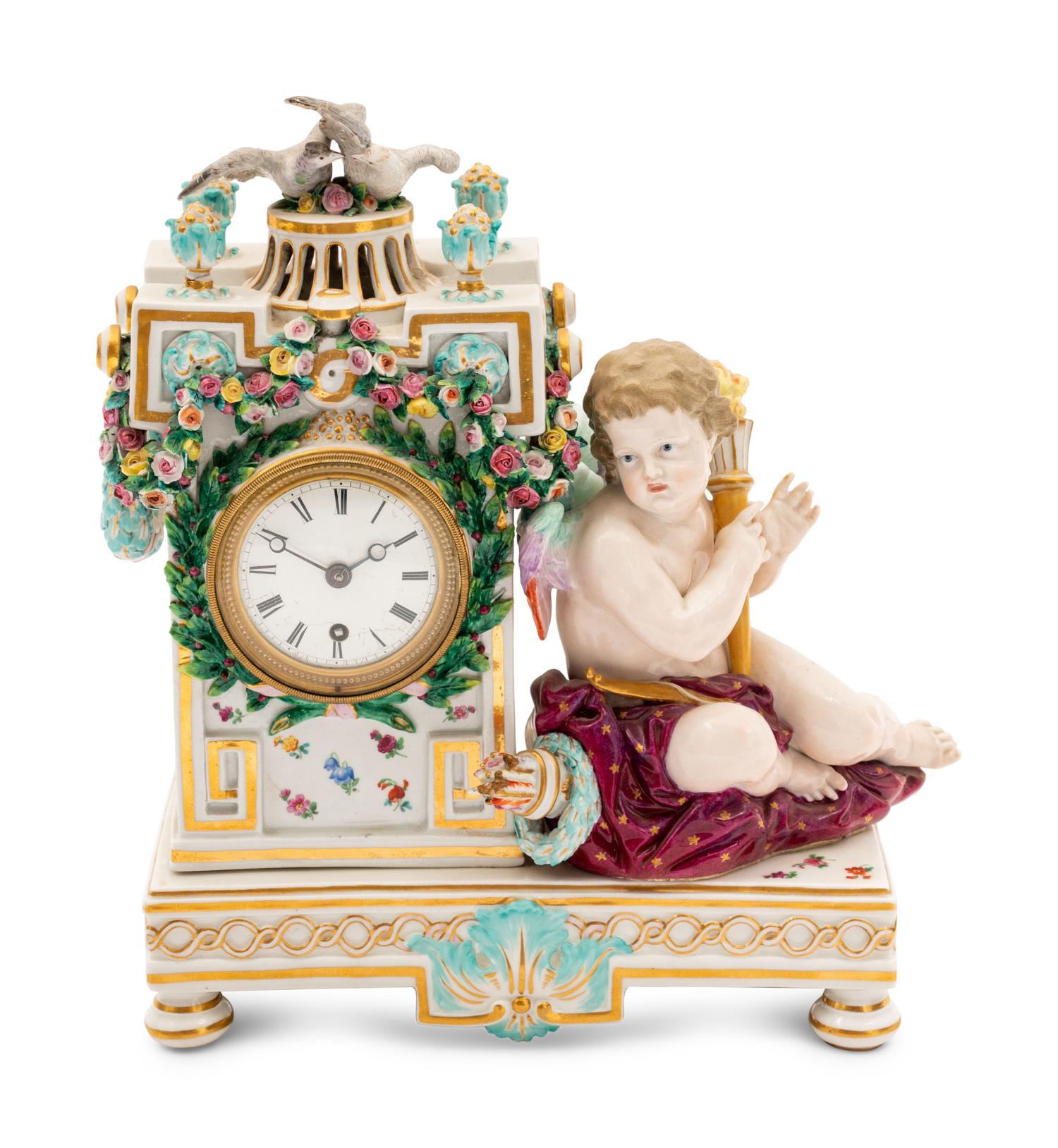 A Meissen Porcelain Mantle Clock