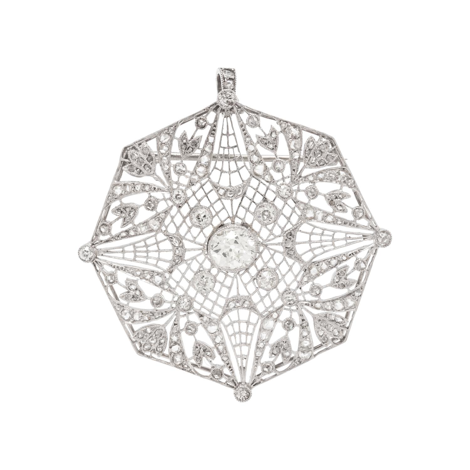 EDWARDIAN, PLATINUM AND DIAMOND BROOCH/PENDANT