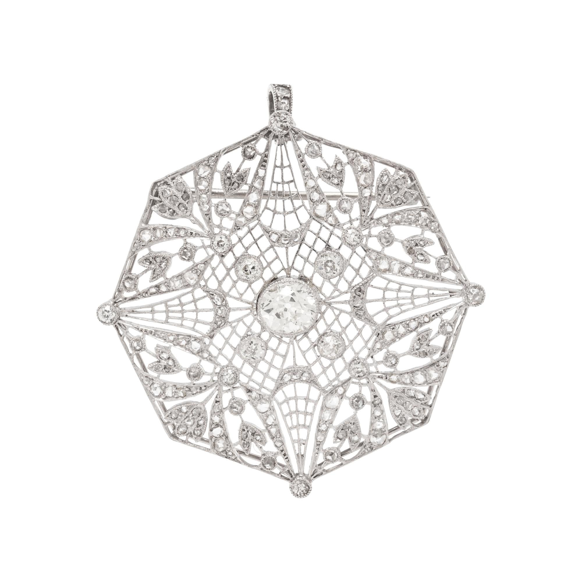 EDWARDIAN, PLATINUM AND DIAMOND BROOCH/PENDANT