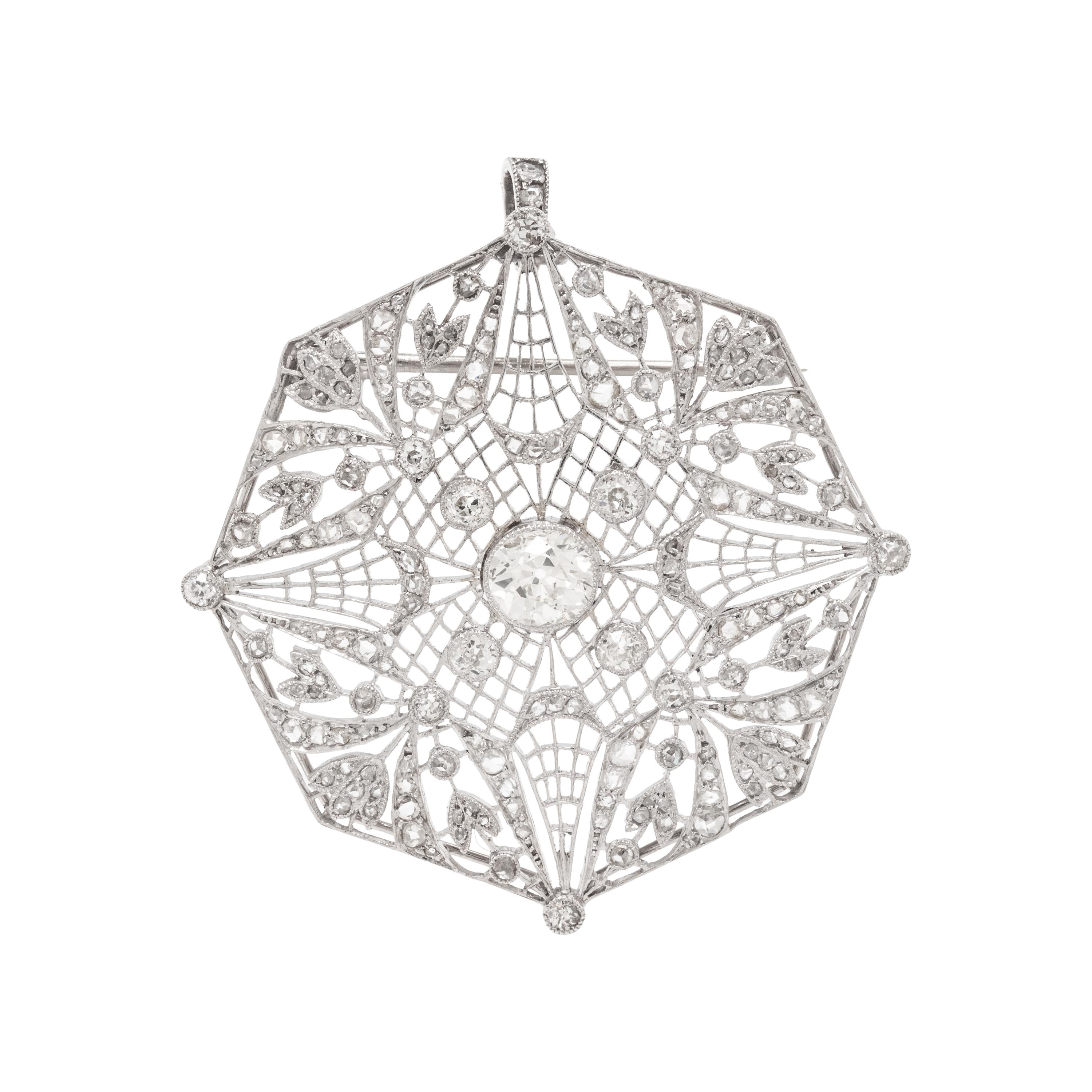 EDWARDIAN, PLATINUM AND DIAMOND BROOCH/PENDANT