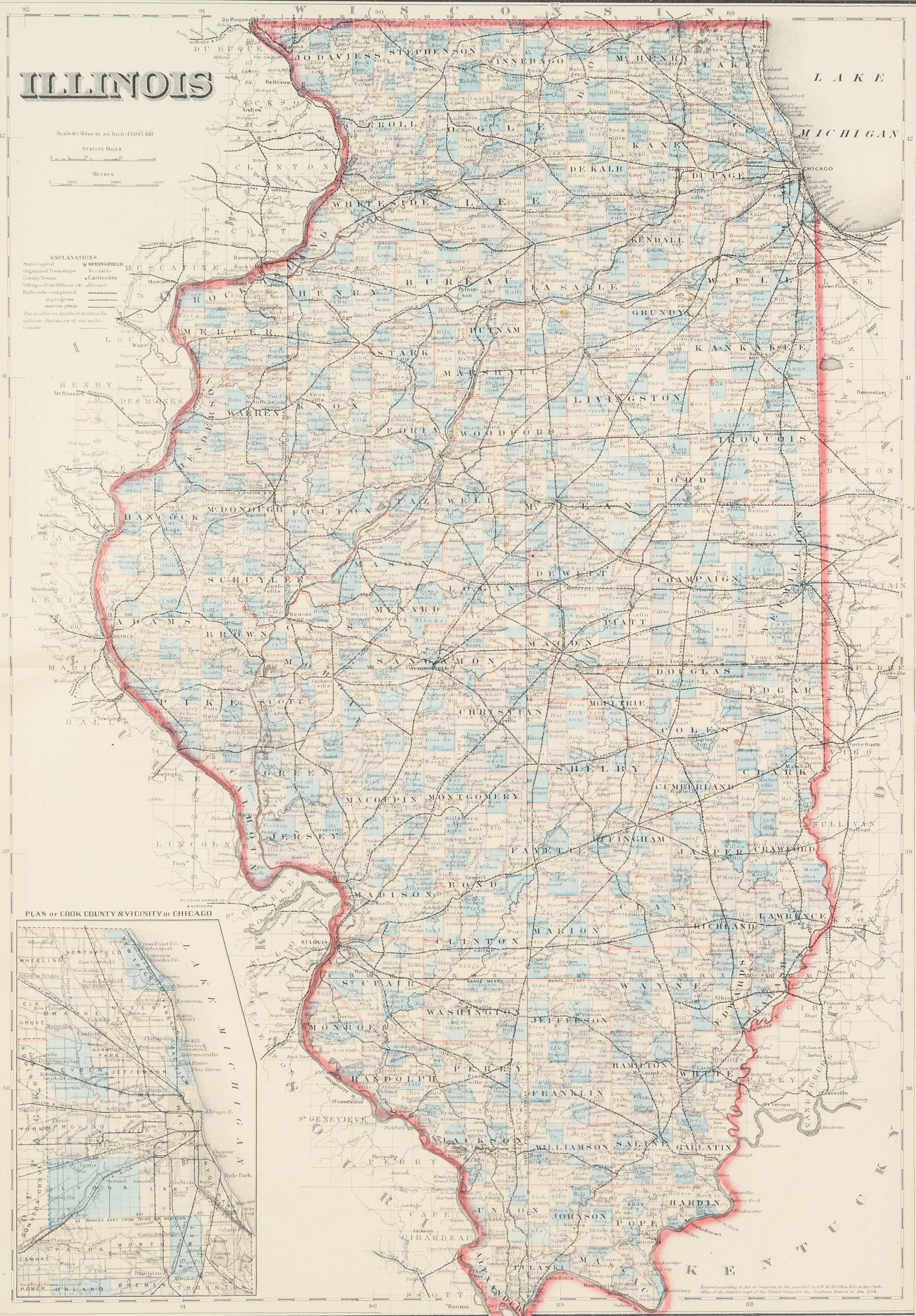 A Group of 13 maps of Chicago and Illinois, comprising: