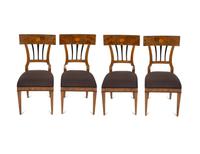 A Set of Four Biedermeier Fruitwood Inlaid Walnut Dining Chairs