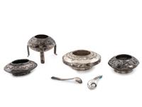 Navajo Stamped Silver Salt Jars AND Spoons
